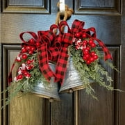 AMERTEER Christmas Bells Large Galvanized Bells Christmas Galvanized Decor Rustic Christmas Silver Bells - As Shown